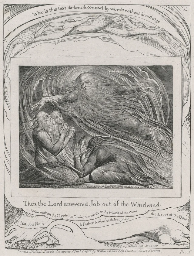 Illustrations of the Book of Job, plate 13: The Lord Answering Job out of the Whirlwind