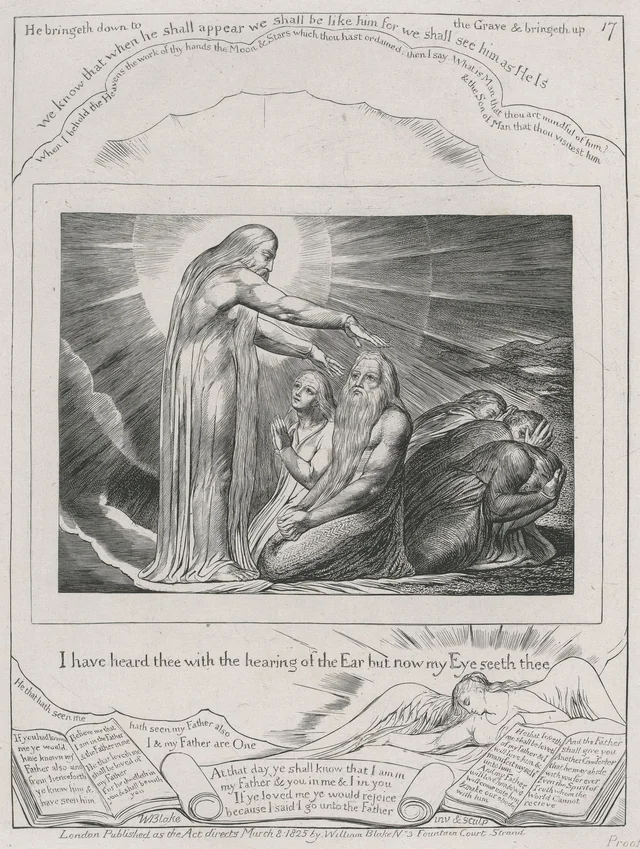 Illustrations of the Book of Job, plate 17: The Vision of Christ, William Blake