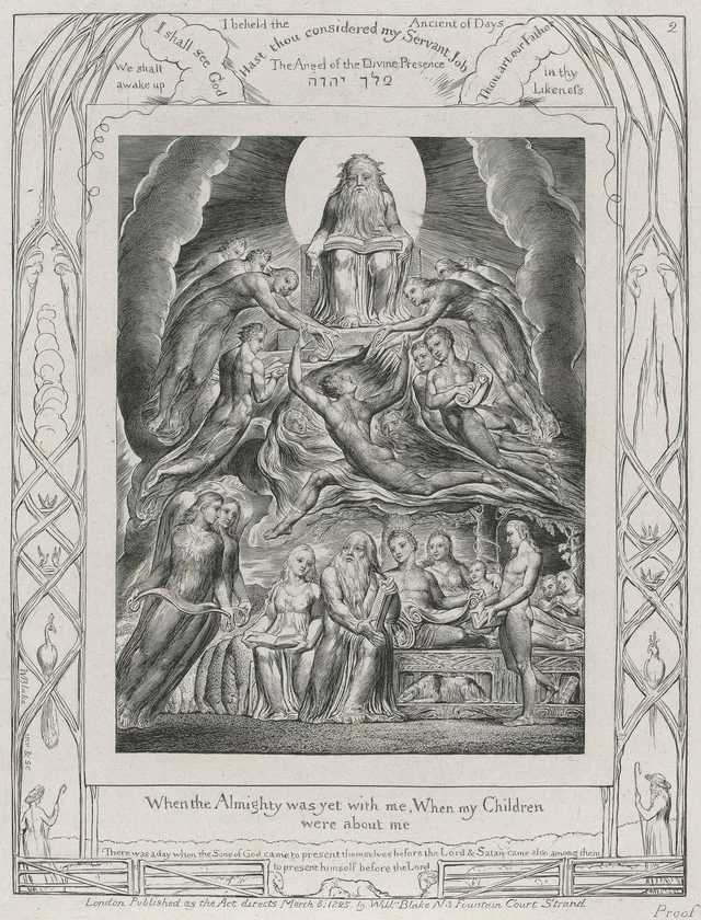 Illustrations of the Book of Job, plate 2: Satan before the Throne of God, William Blake