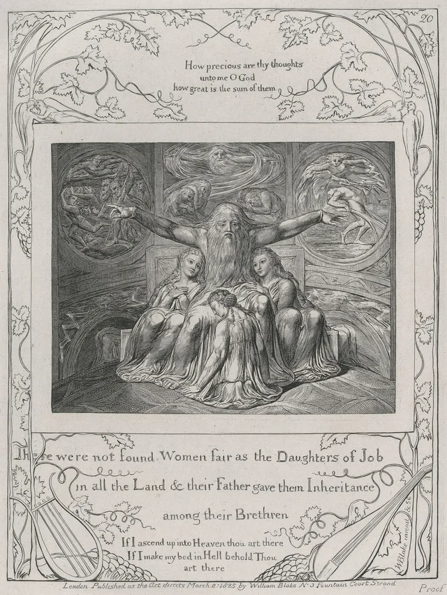 Illustrations of the Book of Job, plate 20: Job and His Daughters, William Blake