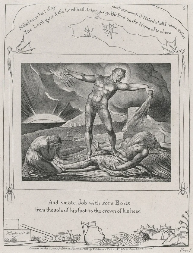 Illustrations of the Book of Job, plate 6: Satan Smiting Job with Sore Boils, William Blake