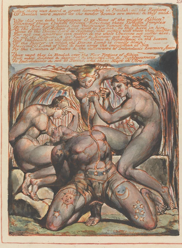 Jerusalem, plate 25: "And there was heard a great lamenting in Beulah..."; Chapter 1 Tailpiece