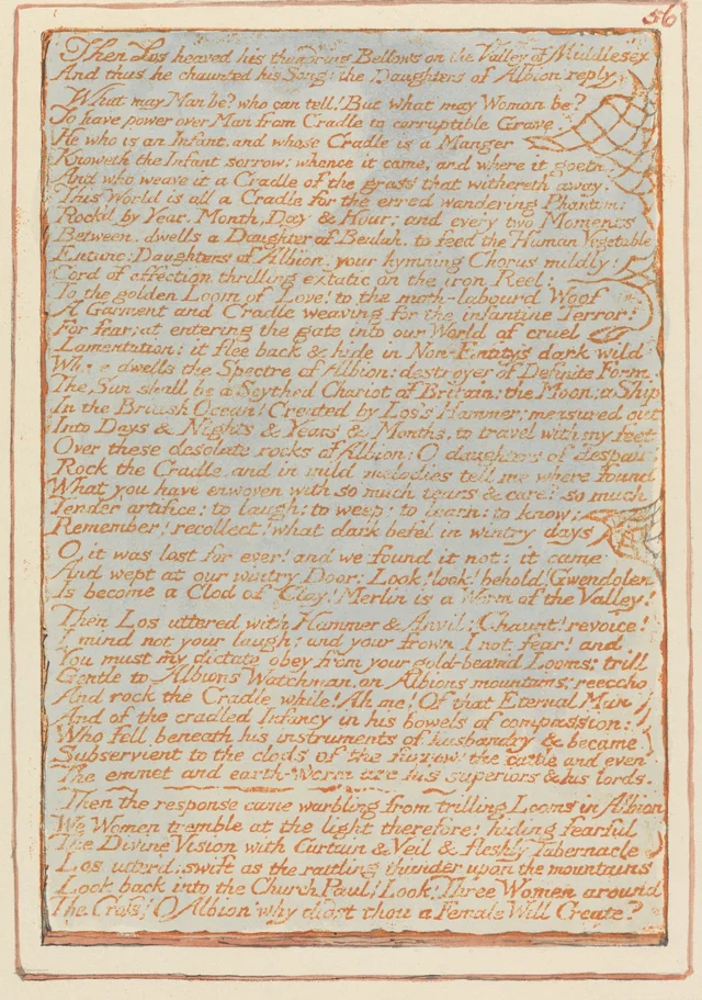 Jerusalem, plate 56: "Then Los heaved his thund'ring Bellows on the Valley of Middlesex..."