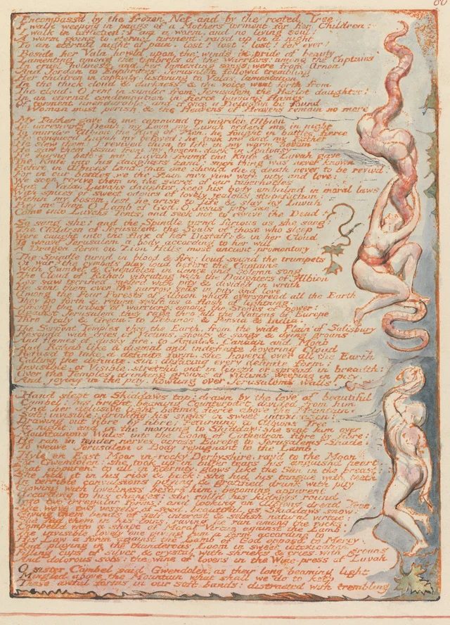 Jerusalem, plate 80: "Encompass'd by the frozen Net..."