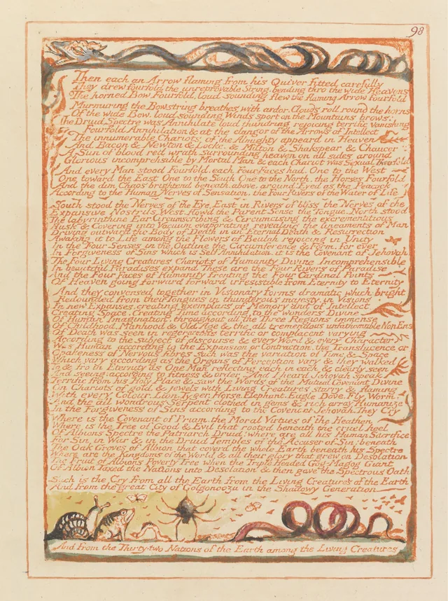 Jerusalem, plate 98: "Then each an Arrow flaming from his Quiver..."