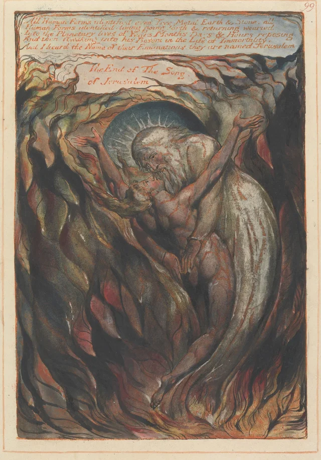 Jerusalem, plate 99: "All Human Forms identified... The End of The Song of Jerusalem" Colophon