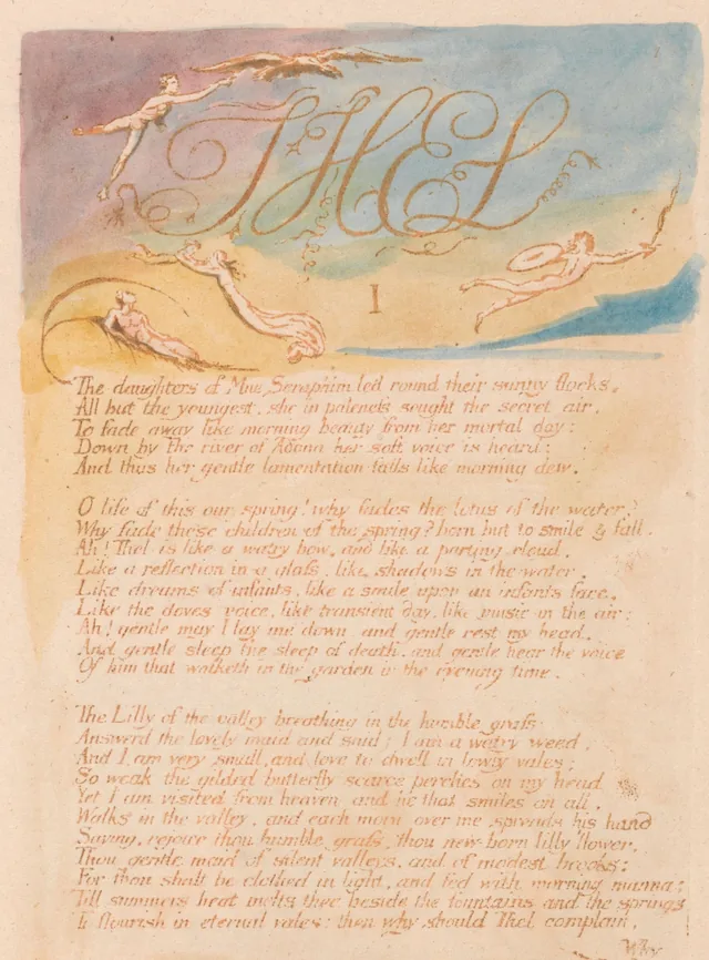 Le Livre de Thel, planche 3 : Thel I., « The daughters of Mne Seraphim led round their sunny flocks... »