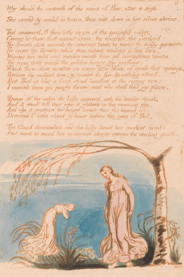 Le Livre de Thel, planche 4 : I. « Why should the mistress of the vales of Har, utter a sigh... »