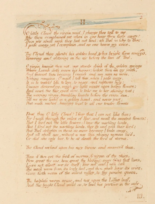 テルの書、図版5：II. 「O little Cloud the virgin said, I charge thee tell to me...」