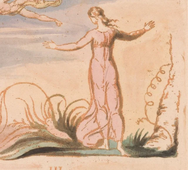 テルの書、図版6：III. 「Then Thel astonish'd view'd the Worm upon its dewy bed...」