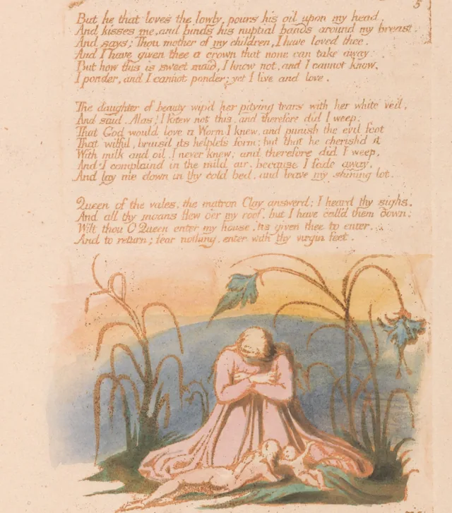 Le Livre de Thel, planche 7 : III. « But he that loves the lowly, pours his oil upon my head... »
