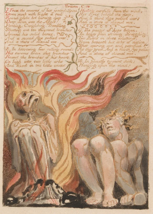 Le Premier Livre d'Urizen, planche 14 : Chapitre IV, « From the caverns of his jointed spine... »