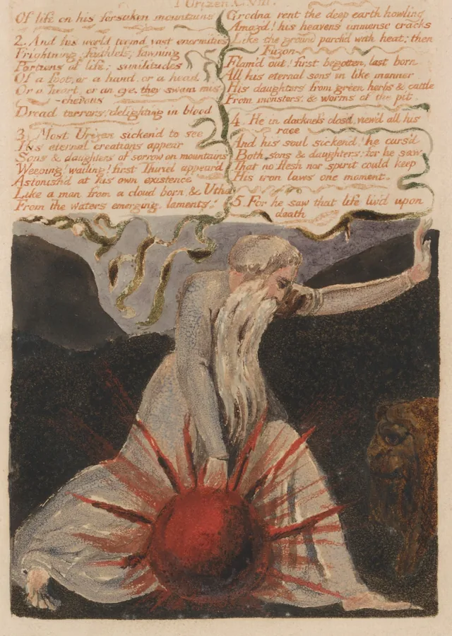 The First Book of Urizen, plate 24: Chapter VIII, "Of life on his forsaken mountains..."
