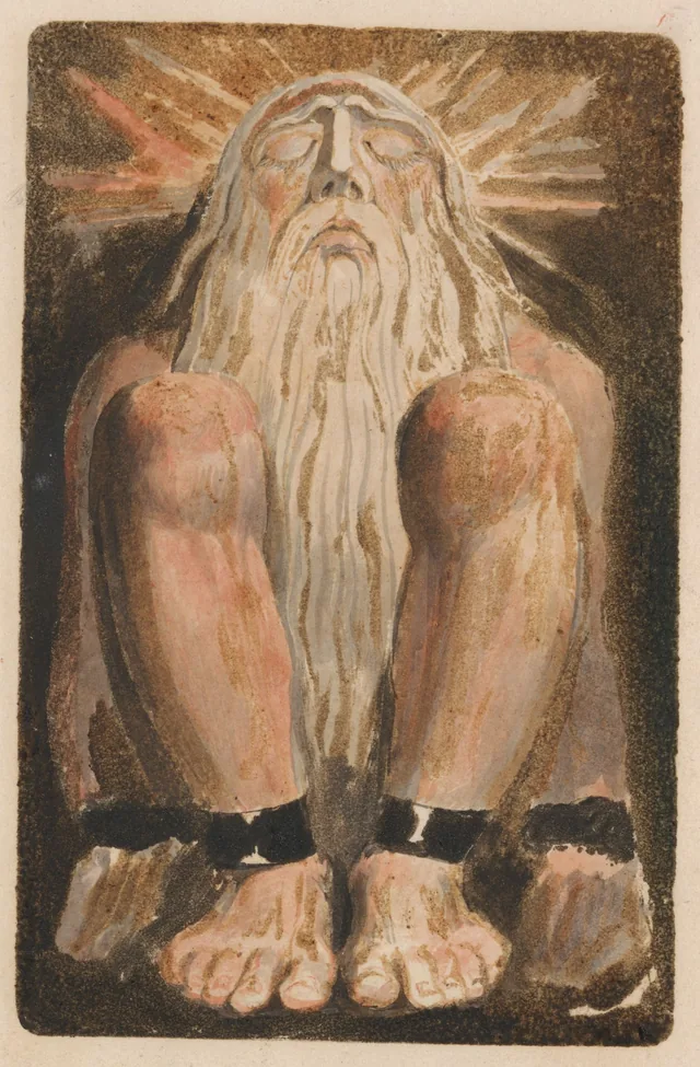 The First Book of Urizen, plate 3: Fettered Urizen Weeping