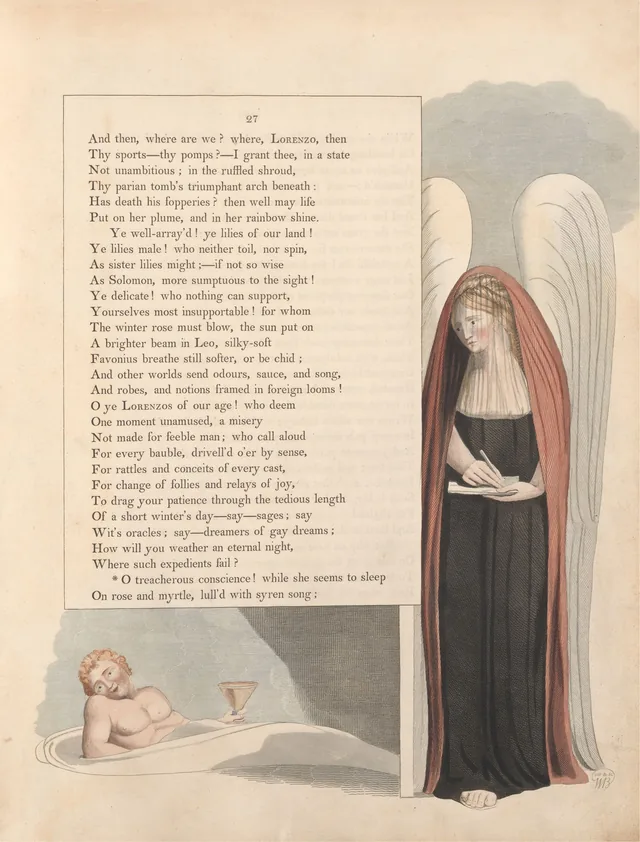 Night Thoughts, page 27: 'O treacherous conscience! while she seems to sleep"