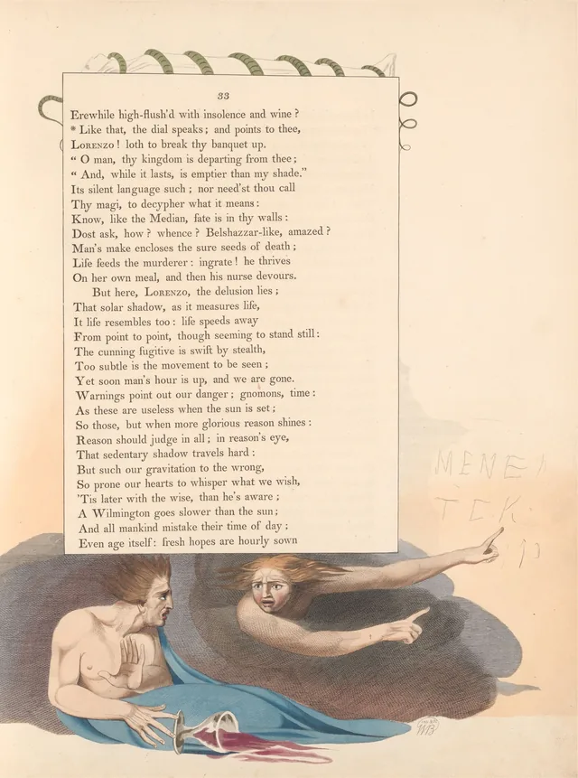 Night Thoughts, page 33: 'Like that, the dial speaks; and points to thee'