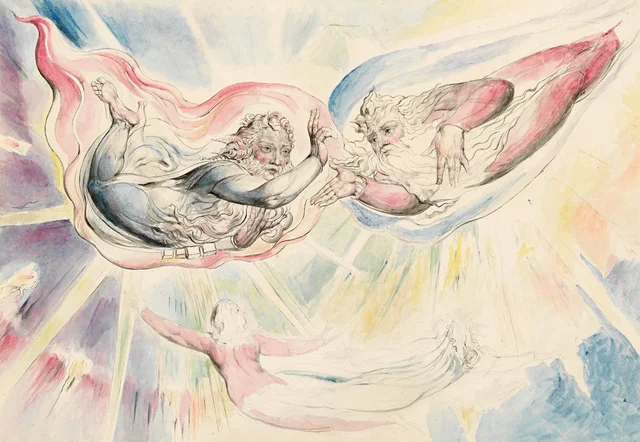 San Pedro y Santiago con Dante y Beatriz, William Blake