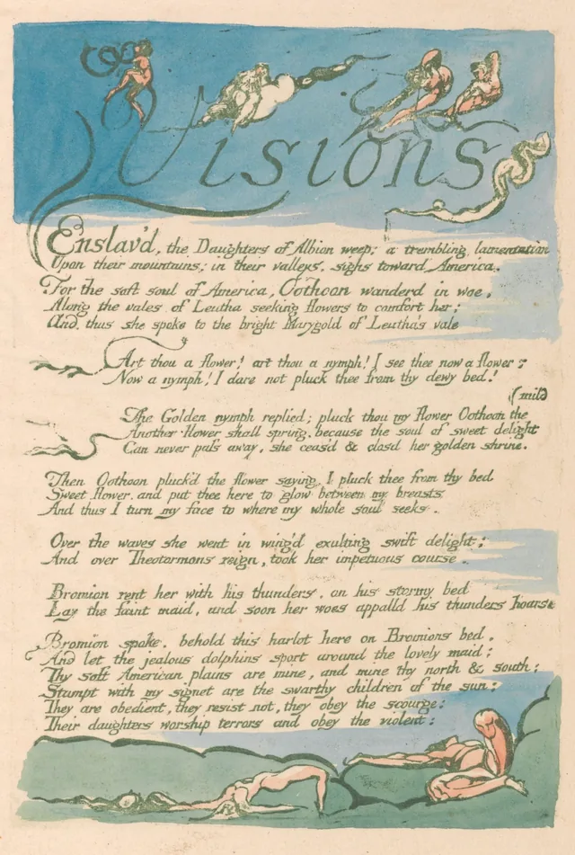 Visions des filles d'Albion, planche 4 : Visions. « Enslav'd, the Daughters of Albion weep... »