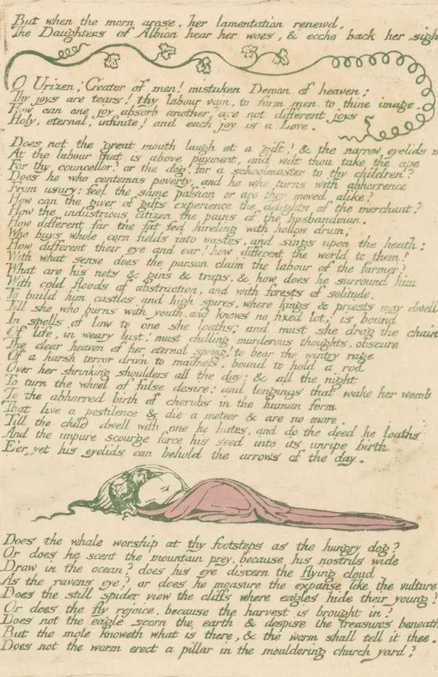 アルビオンの娘たちの幻視、図版8：「But when the morn arose, her lamentation renewd...」