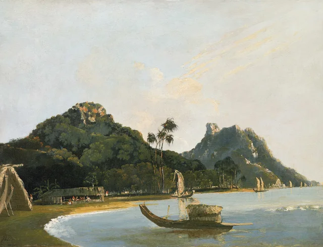 Vue d'une partie du port d'Owharre (Fare), île de Huahine, William Hodges