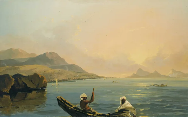 Vue de la province d'Oparree (Pare), île d'Otaheite, avec une partie de l'île d'Eimeo (Moorea), William Hodges