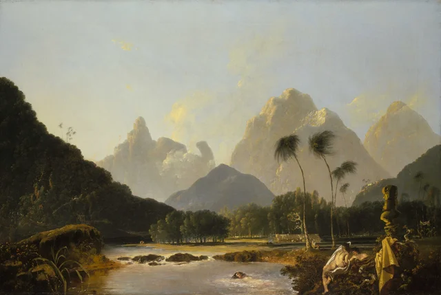 Vista tomada en la bahía de Oaite Peha (Vaitepiha), Otaheite (Tahití) («Tahití revisitado»), William Hodges