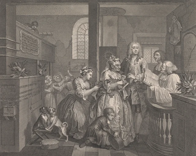 La carrera de un libertino, lámina 5: El matrimonio, William Hogarth