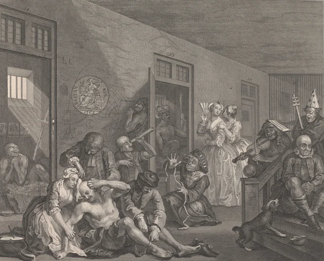 A Carreira de um Libertino, prancha 8: O manicômio, William Hogarth
