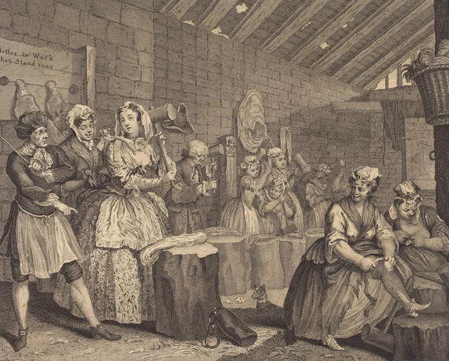 A Carreira de uma Prostituta, prancha 4: Moll na prisão de Bridewell, William Hogarth