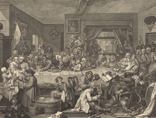 As Eleições, prancha 1: o Banquete eleitoral, William Hogarth