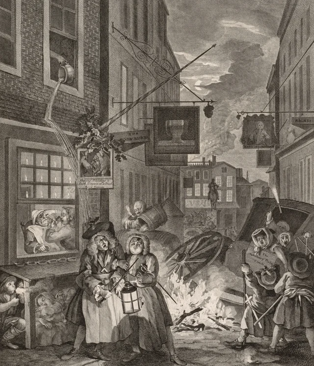 Las cuatro horas del día: la noche, William Hogarth