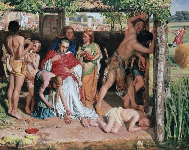Uma família bretã convertida abrigando um missionário cristão da perseguição dos druidas, William Holman Hunt