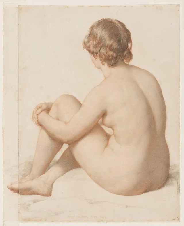 Nu feminino sentado, de três quartos de costas, William Mulready