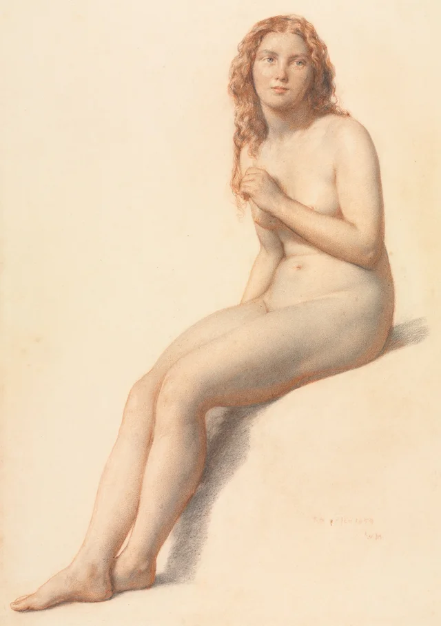 Desnudo femenino sentado, de tres cuartos de frente