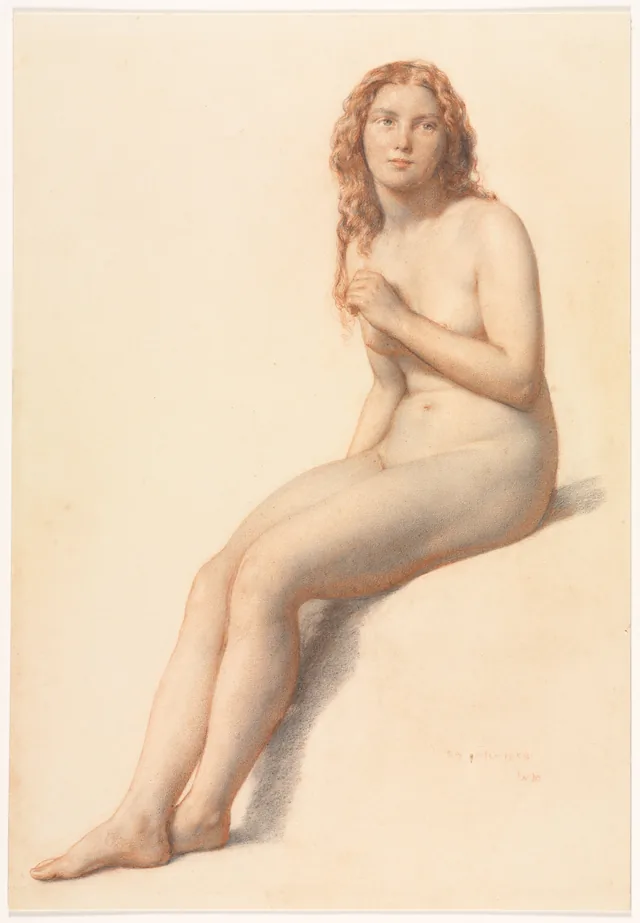 Nu feminino sentado, de três quartos, William Mulready