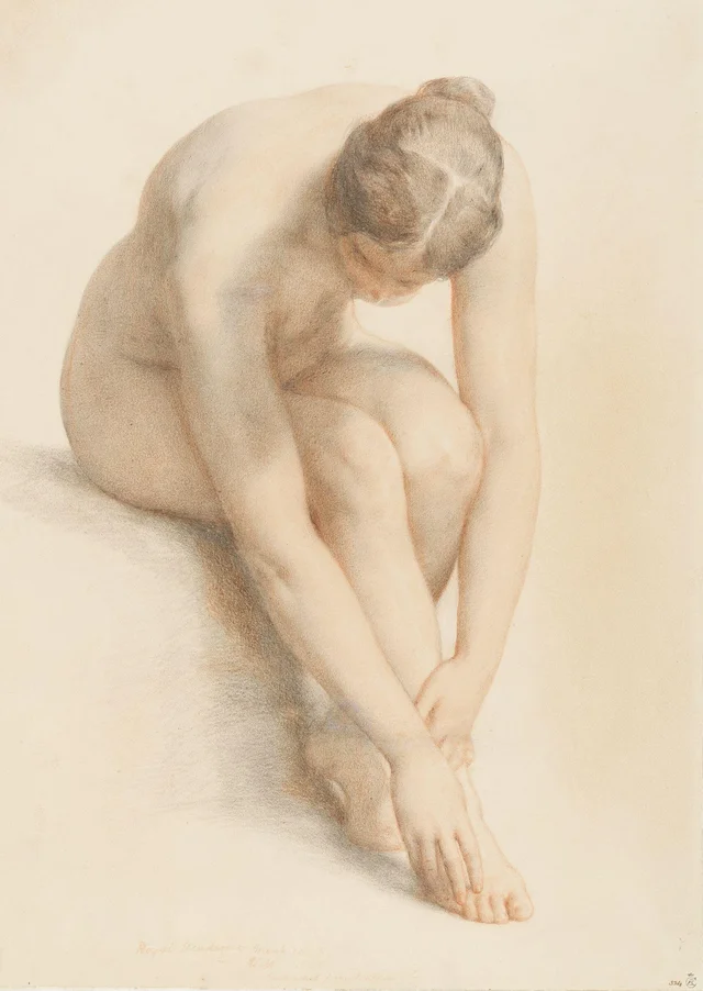 Desnudo femenino sentado, inclinado hacia delante