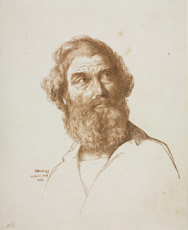 Cabeça de homem barbudo olhando para a esquerda, William Mulready