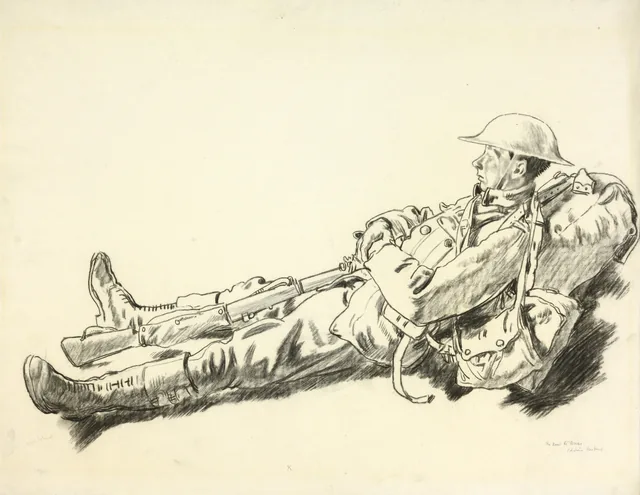 Um soldado em repouso: a estrada de Arras, William Orpen