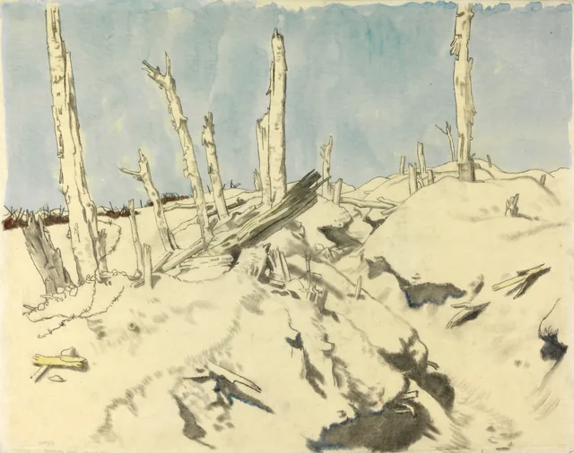 Uma trincheira em Thiepval: arame farpado alemão, William Orpen