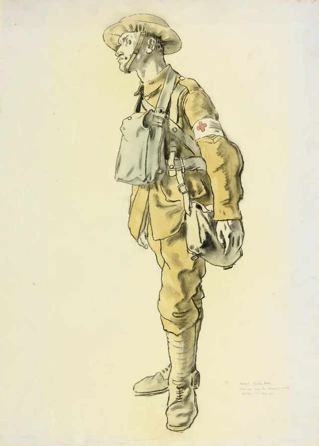 Um maqueiro do RAMC: «Recém-chegado das fábricas químicas, Roeux, 21 de maio de 1917», William Orpen