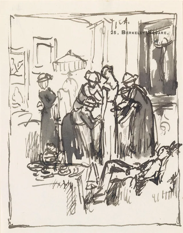 Croqui de Gardenia St George provando o vestido de noiva, William Orpen