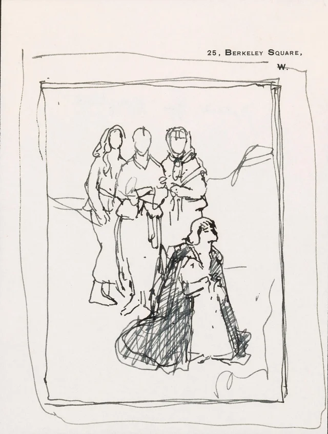 Sketch of the 'The Western Wedding' on 25 Berkeley Square headed paper, William Orpen