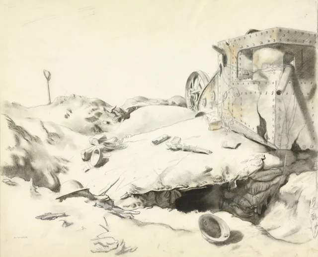 O fim de um herói e um tanque em Courcelette, William Orpen