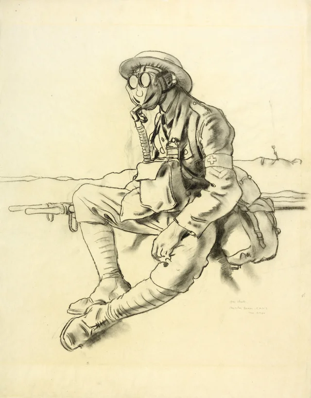 La máscara de gas. Camillero del RAMC, cerca de Arras