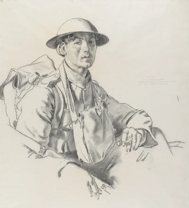 Los Manchesters, Arras. «Recién salidos de las trincheras cerca de Arras. Han pasado por las batallas de Ypres y del Somme sin un rasguño. Vuelven a Sheffield para casarse.», William Orpen
