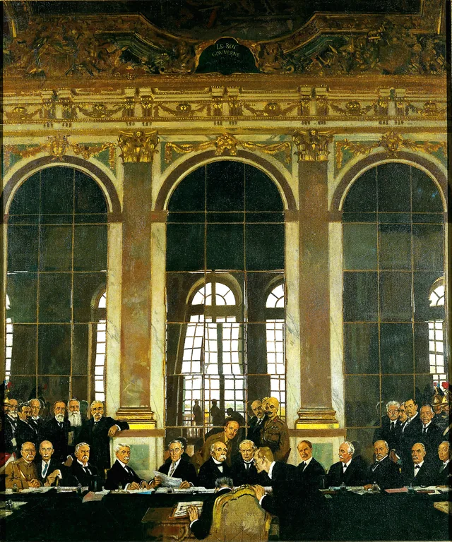 A assinatura da paz na galeria dos Espelhos, Versalhes, 28 de junho de 1919, William Orpen