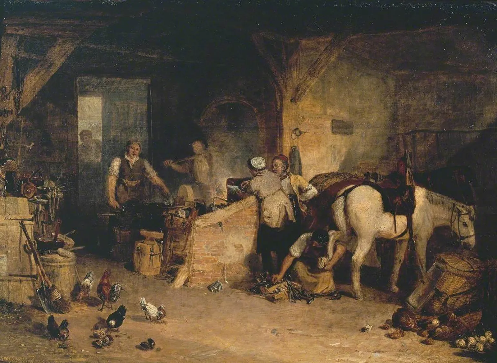 A Country Blacksmith Disputing upon the Price of Iron, and the Price Charged to the Butcher for Shoeing his Poney, J. M. W. Turner