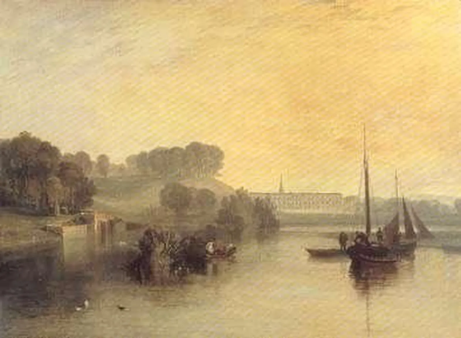 A distant view of Petworth House across the lake in Petworth Park, J. M. W. Turner