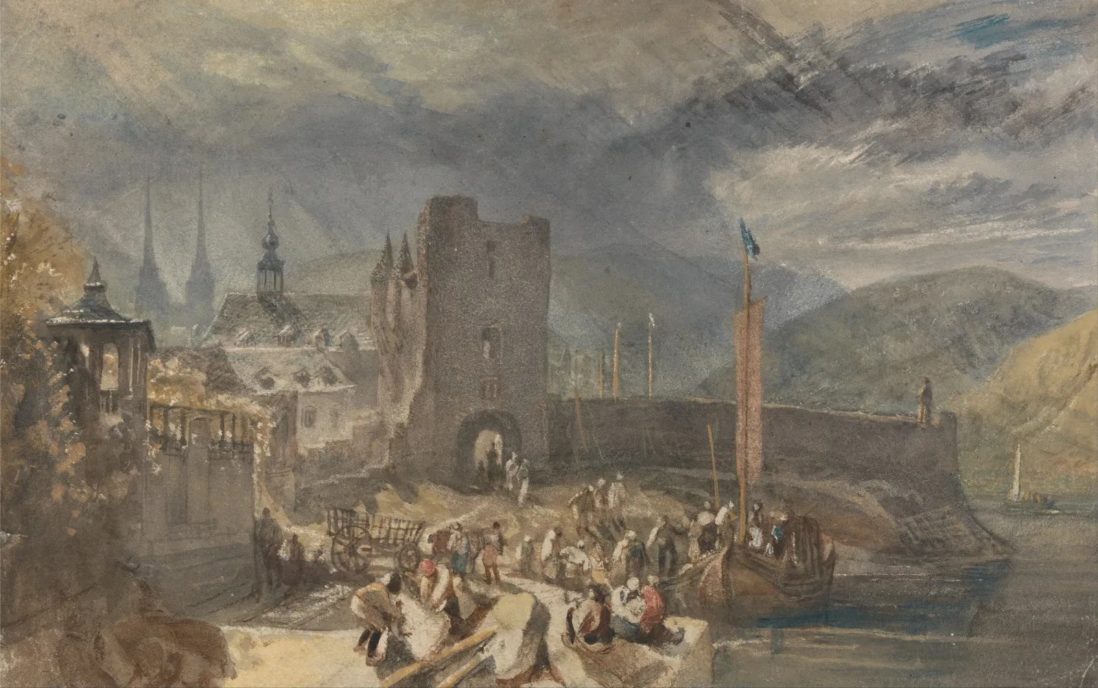 A View of Boppart, with Figures on the River Bank, J. M. W. Turner