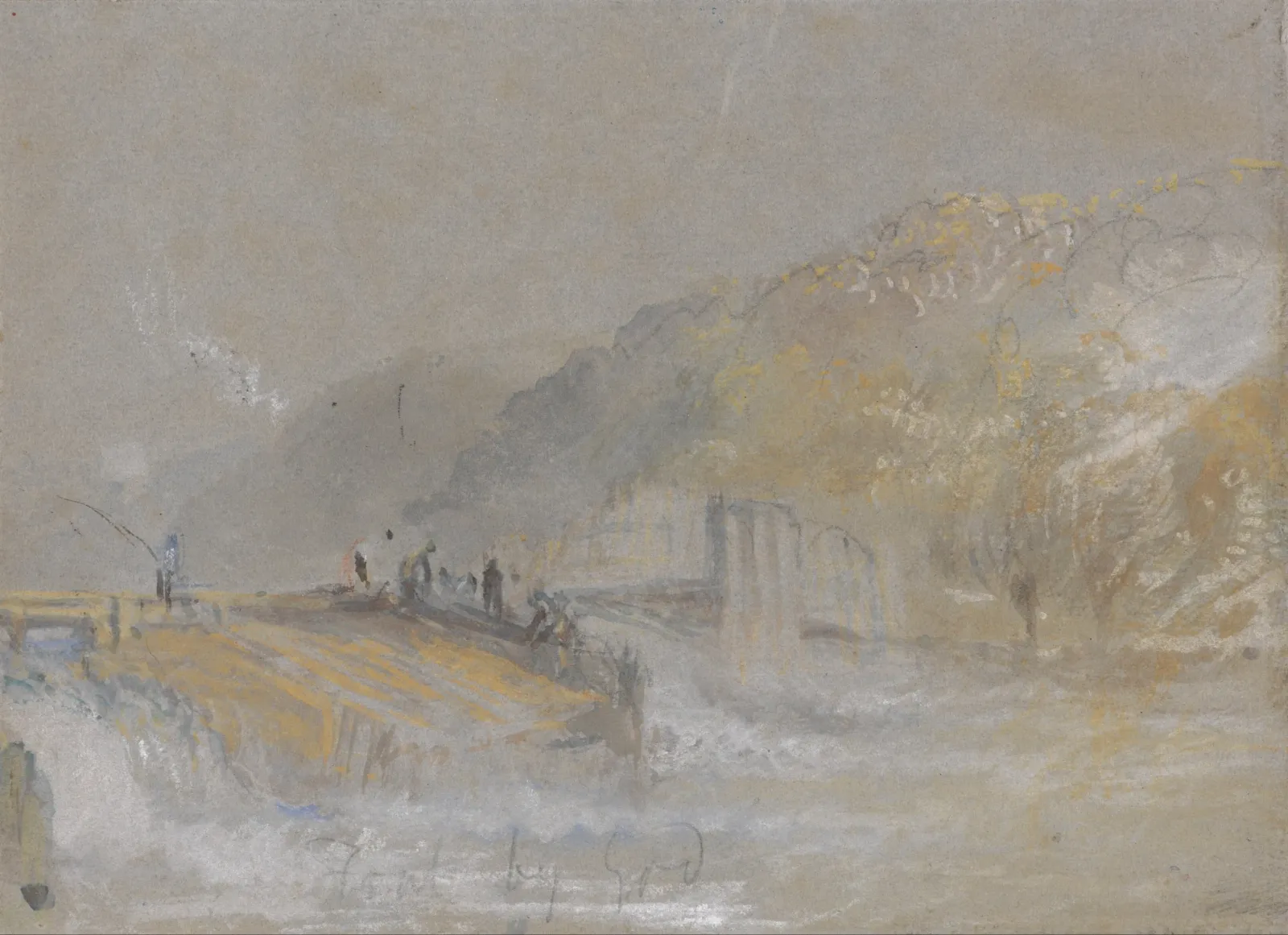 Foul by God- River Landscape with Anglers Fishing From a Weir, J. M. W. Turner